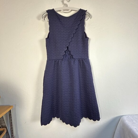 Maeve Womens Navy Blue Textured Sleeveless A-Line Dress Medium Scalloped Back - Picture 2 of 12